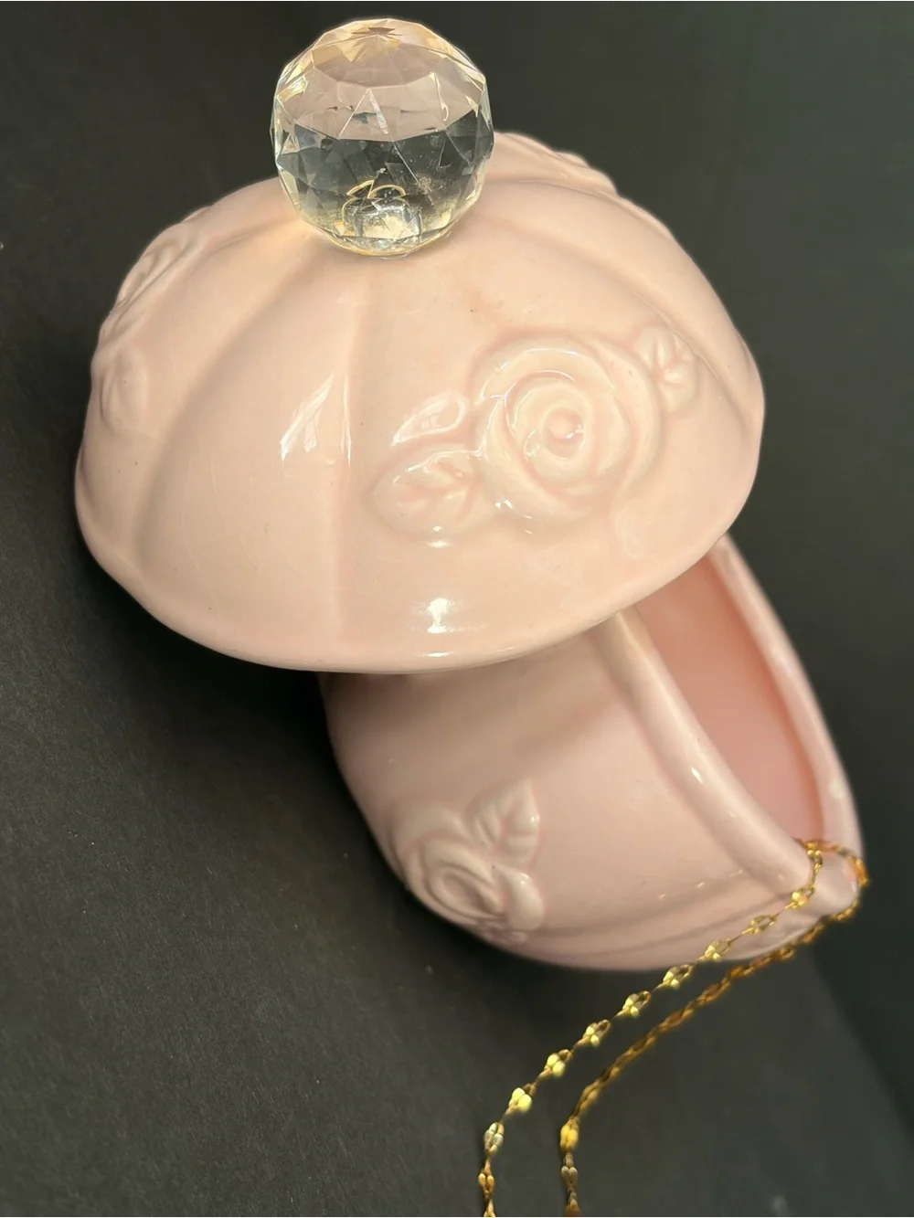 Elegant Pink Ceramic Trinket Jar with Glass Knob - Home Accents